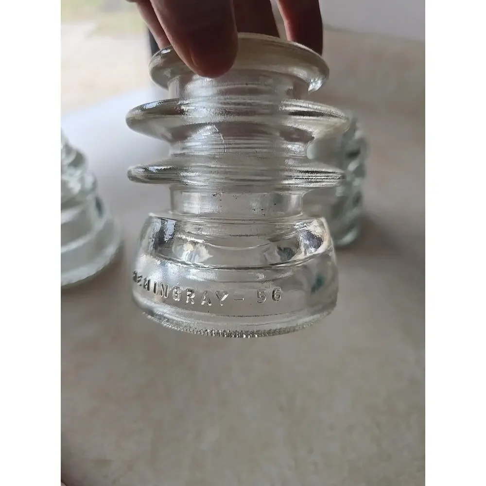 Lot of 3 Vintage‎ Hemingray #56 Made in USA Clear Glass Electric Insulator